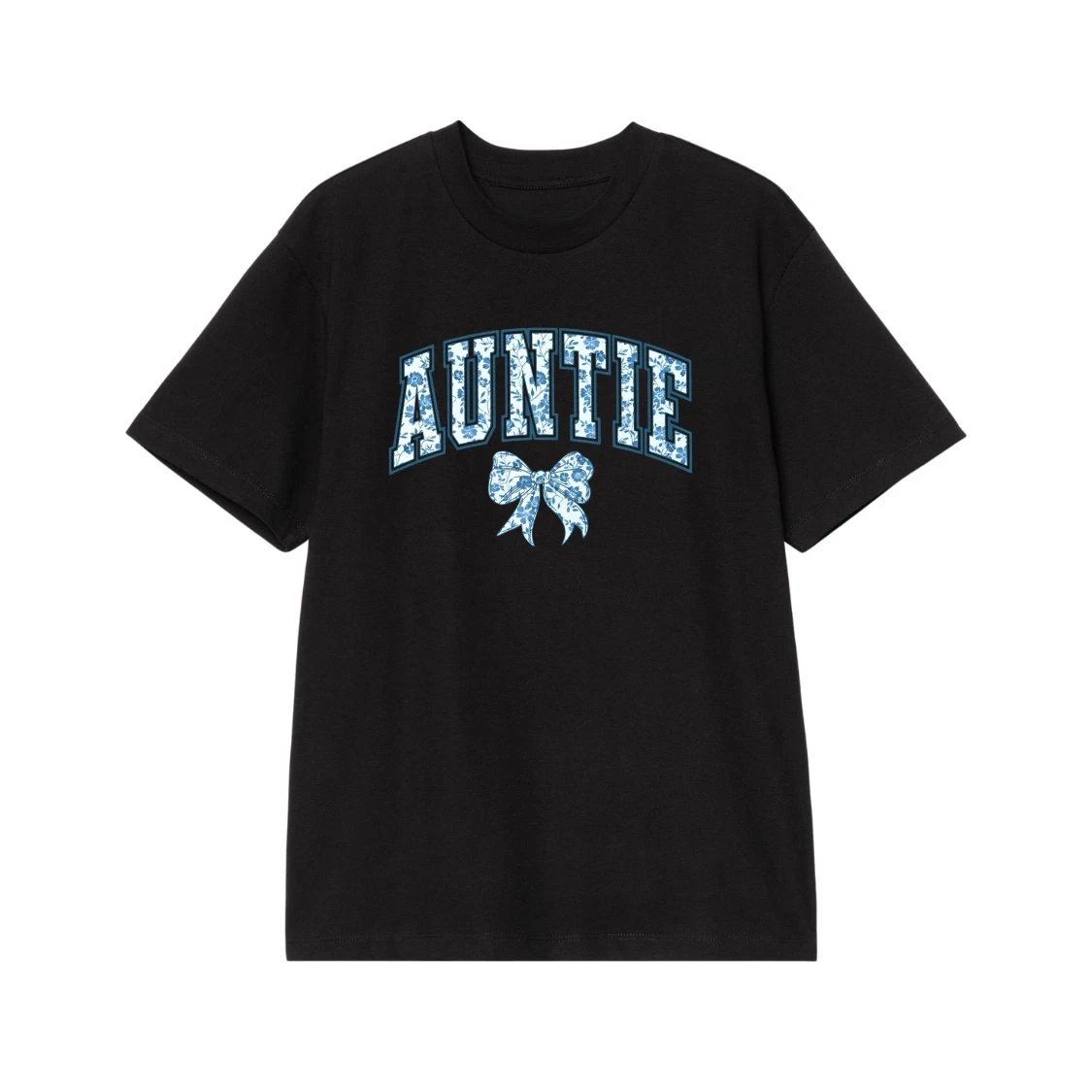 Auntie Varsity Font Sweatshirt With Blue Floral Pattern And Bow