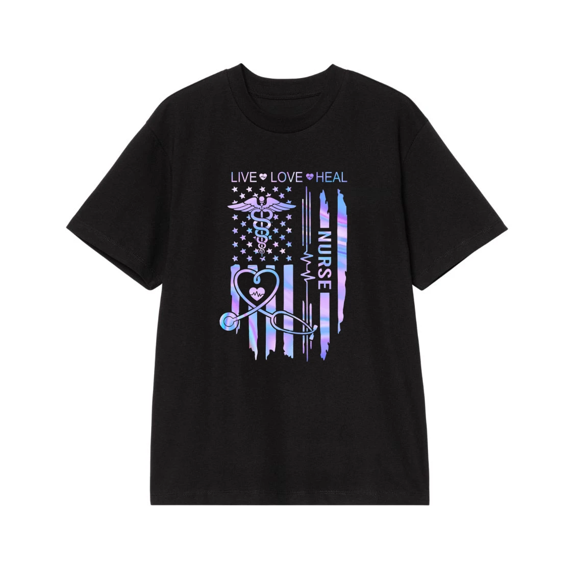 Live Love Heal Nurse Holographic American Flag Design