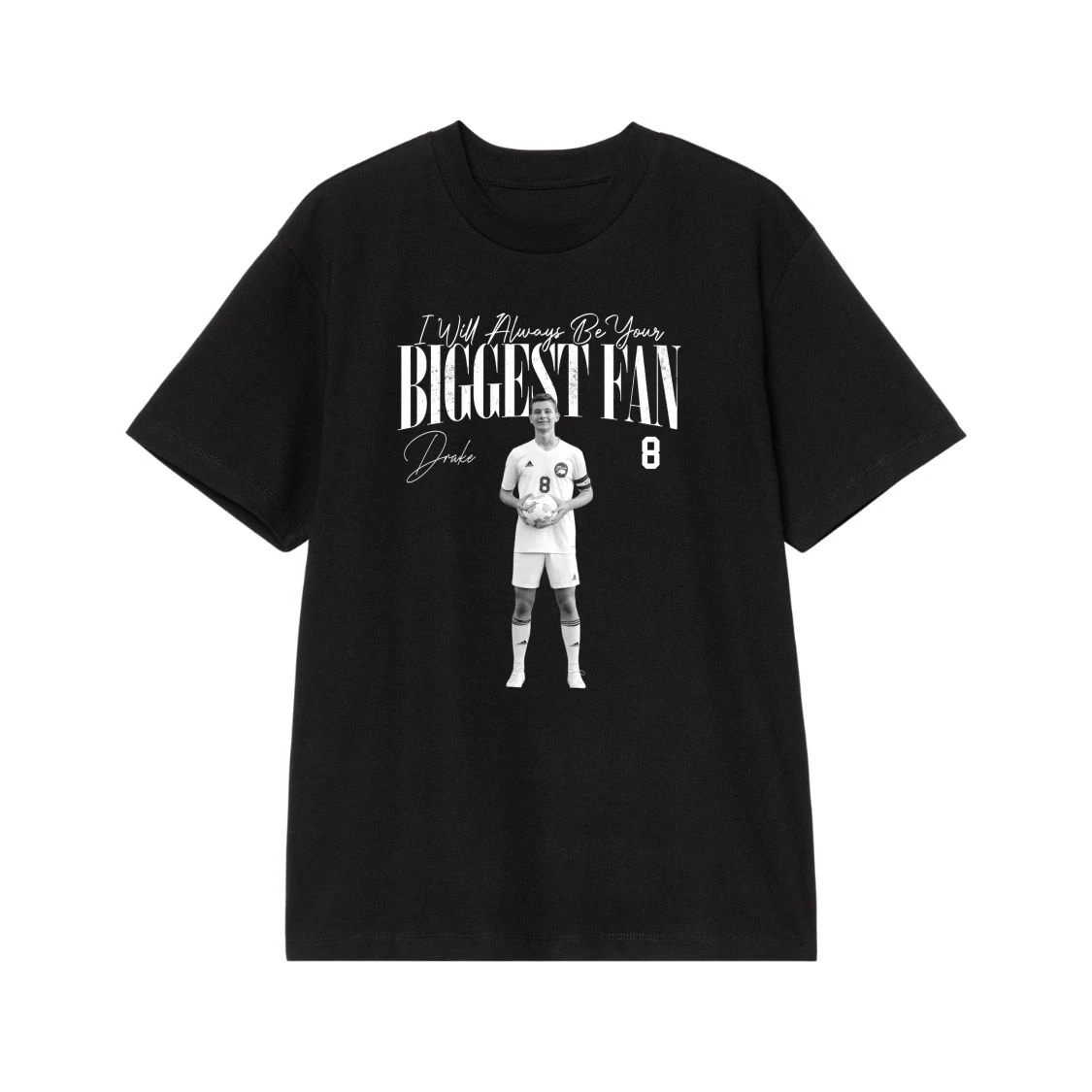 Personalized Soccer Player Photo 'Biggest Fan' Front And Back Print T-Shirt