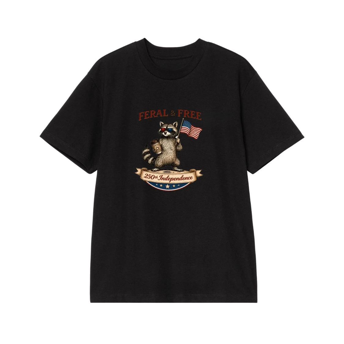 Feral & Free Raccoon 250th Independence Day American Flag T-Shirt