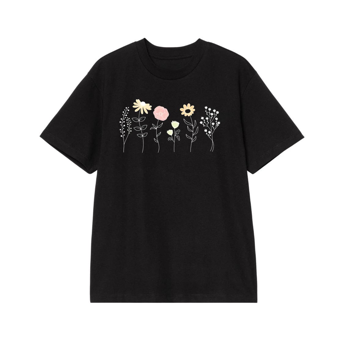 Minimalist Wildflower Garden Line Art T-Shirt