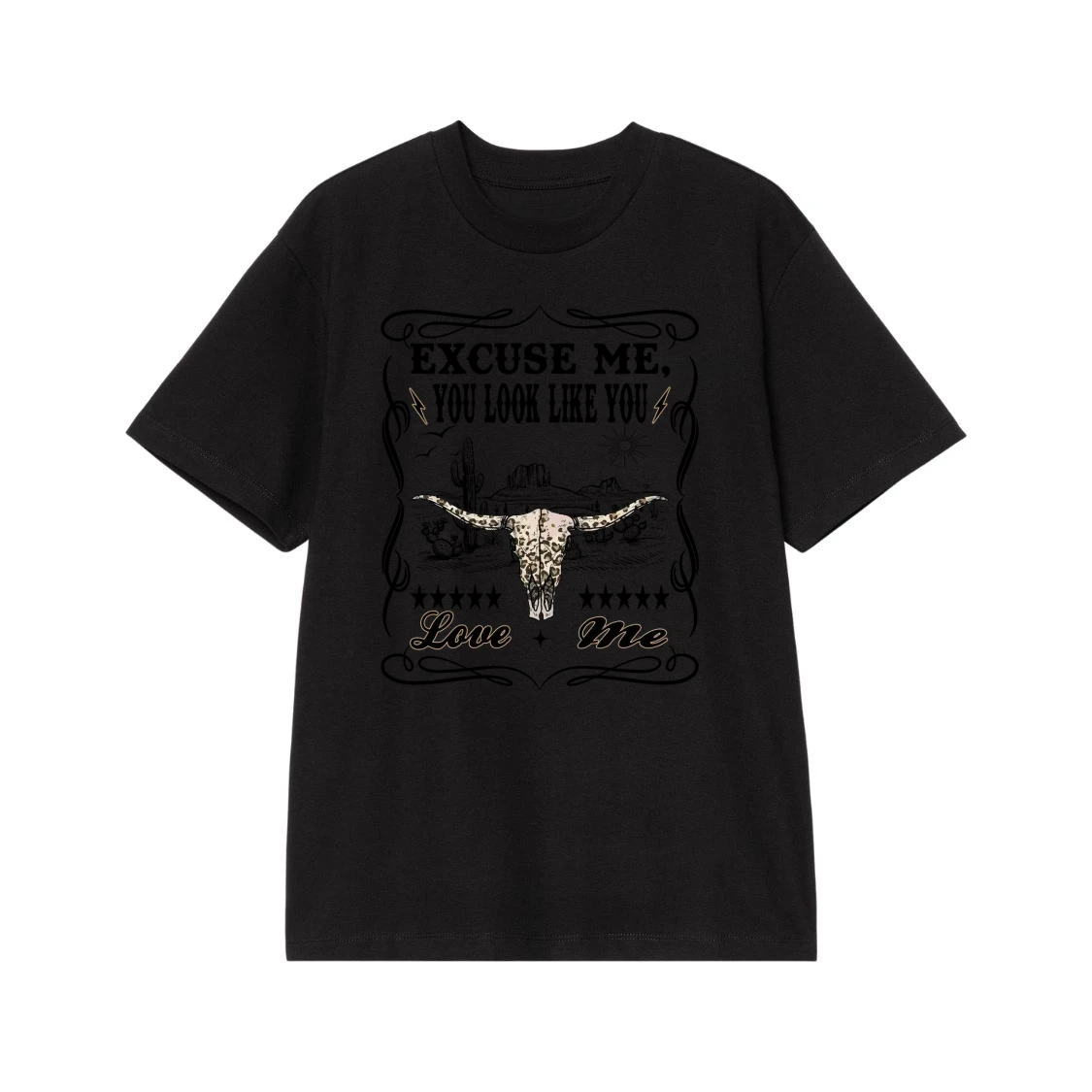 Excuse Me You Look Like You Love Me Western Longhorn Skull T-Shirt