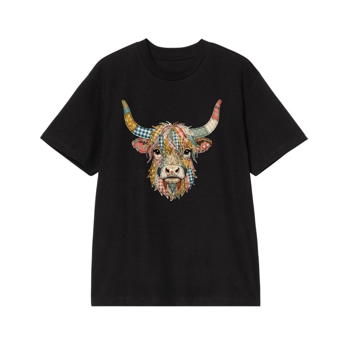 Patchwork Highland Cow Rustic Farmhouse Graphic Tee