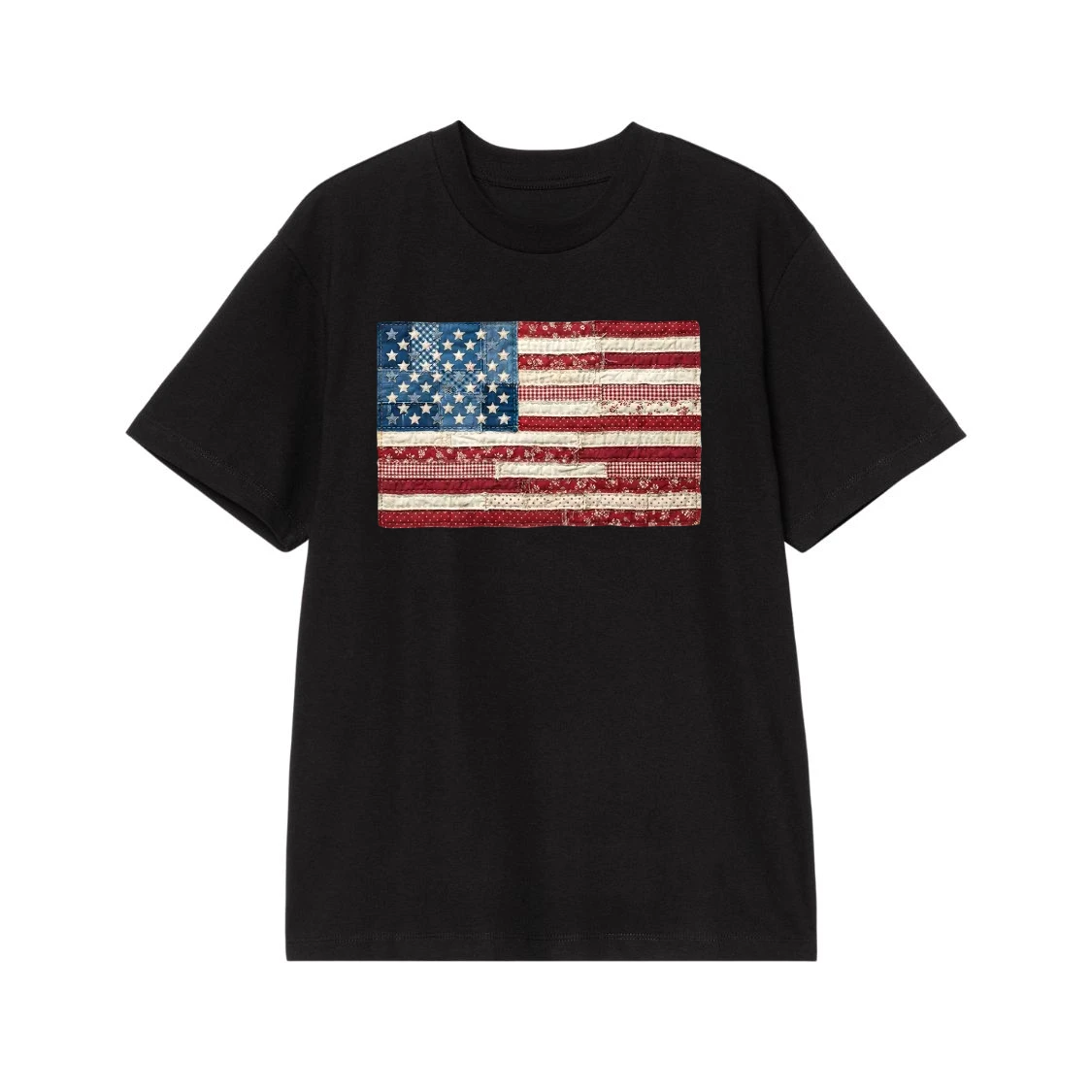 Patriotic Patchwork Quilted American Flag T-Shirt