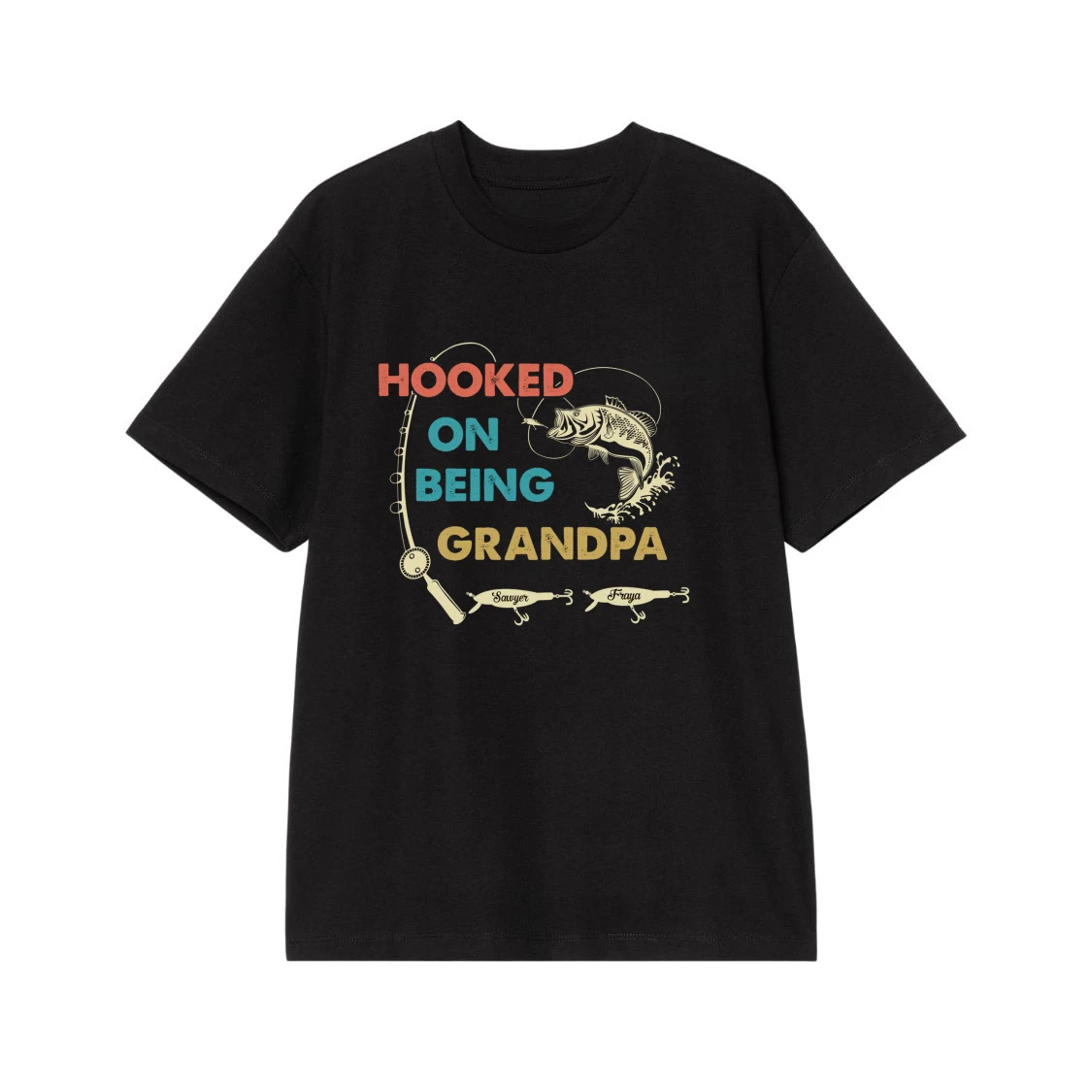 Hooked On Being Grandpa Fishing Themed Shirt With Custom Names