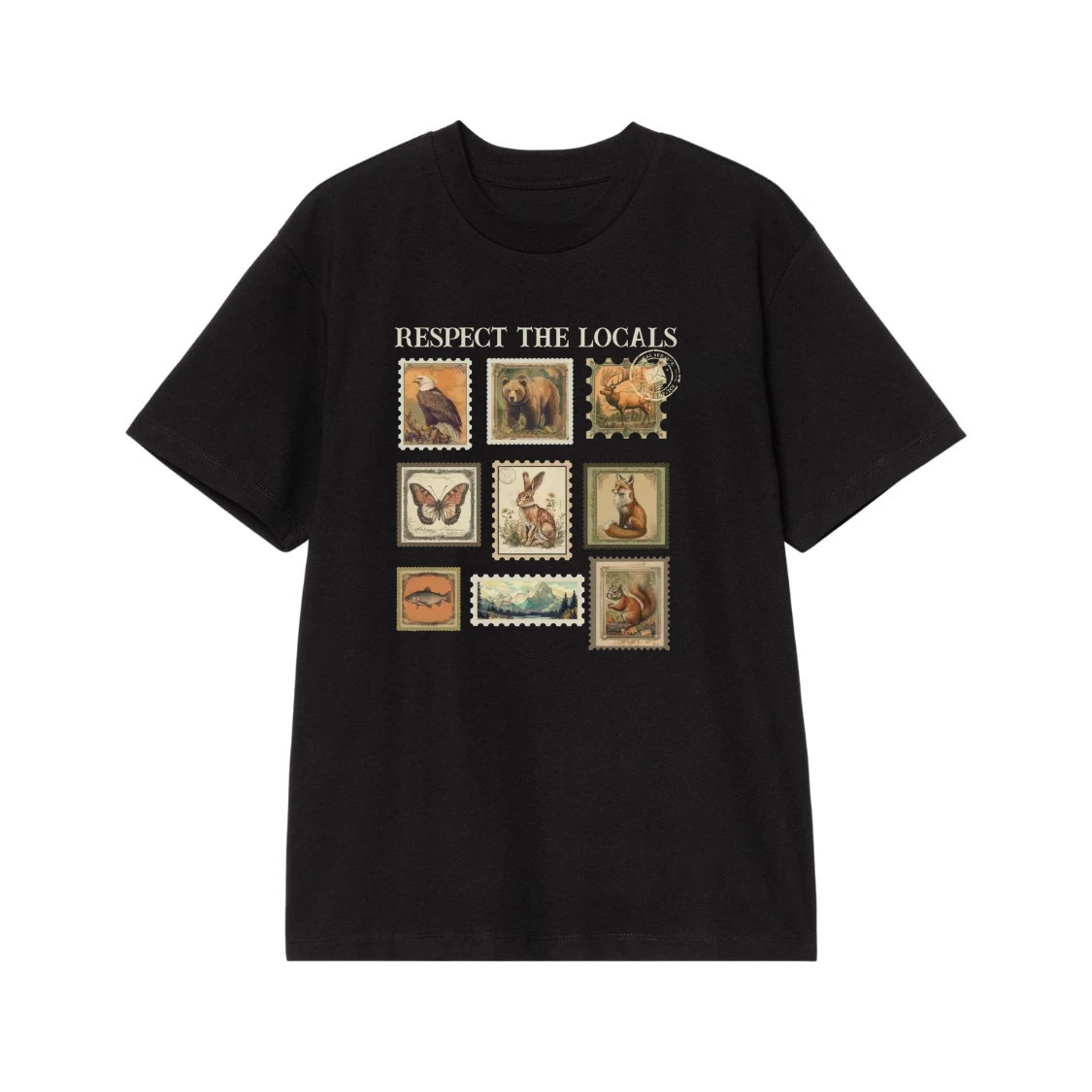 Respect The Locals Vintage Animal Postage Stamps T-Shirt