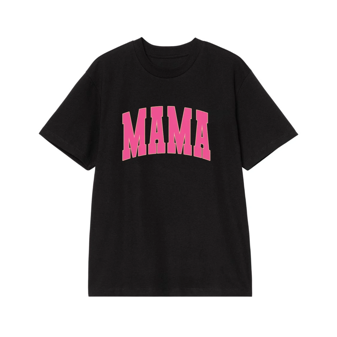 Mama Arched Neon Pink Text On Camo T-Shirt