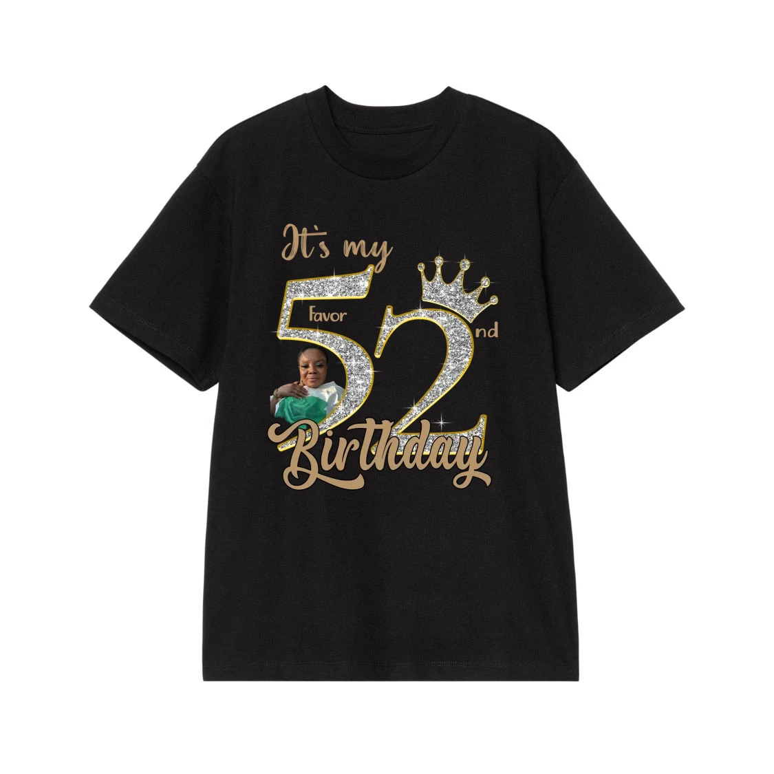 It'S My 52nd Birthday Custom Photo Glitter Crown T-Shirt