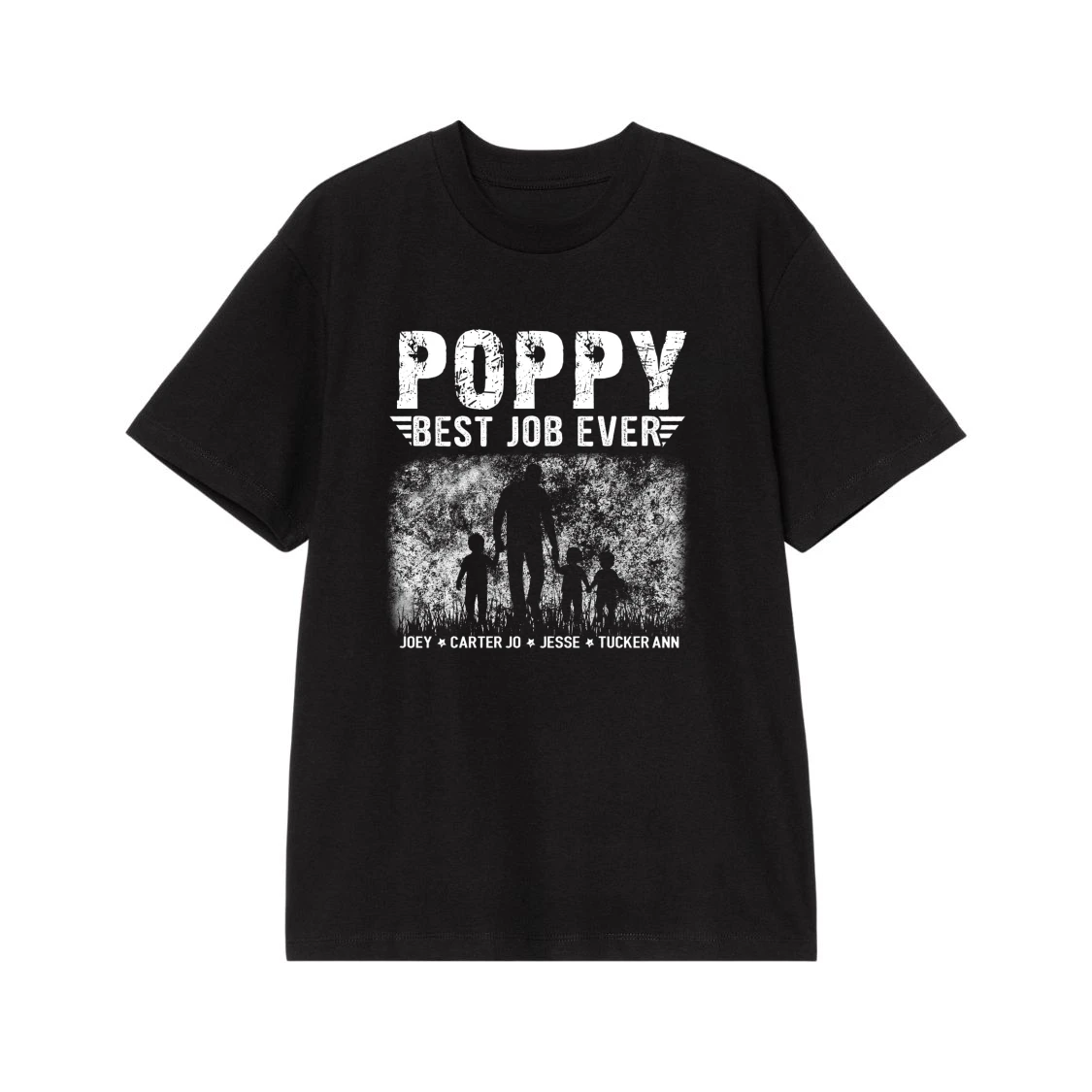 Poppy Best Job Ever Grandfather With Grandchildren Silhouette And Custom Names