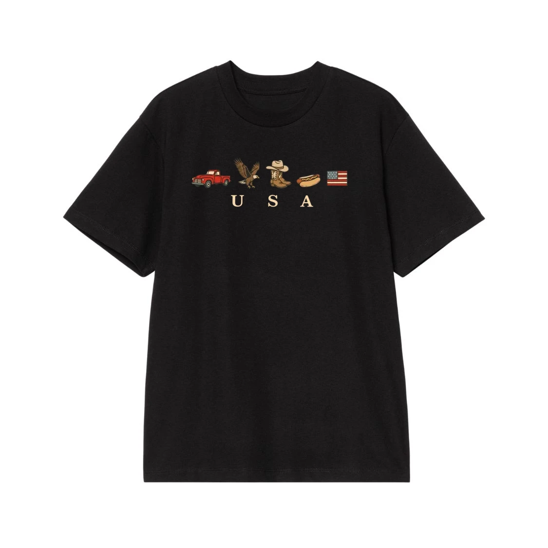 Usa Patriotic Icons Red Truck Eagle Cowboy Boots Hot Dog American Flag Shirt