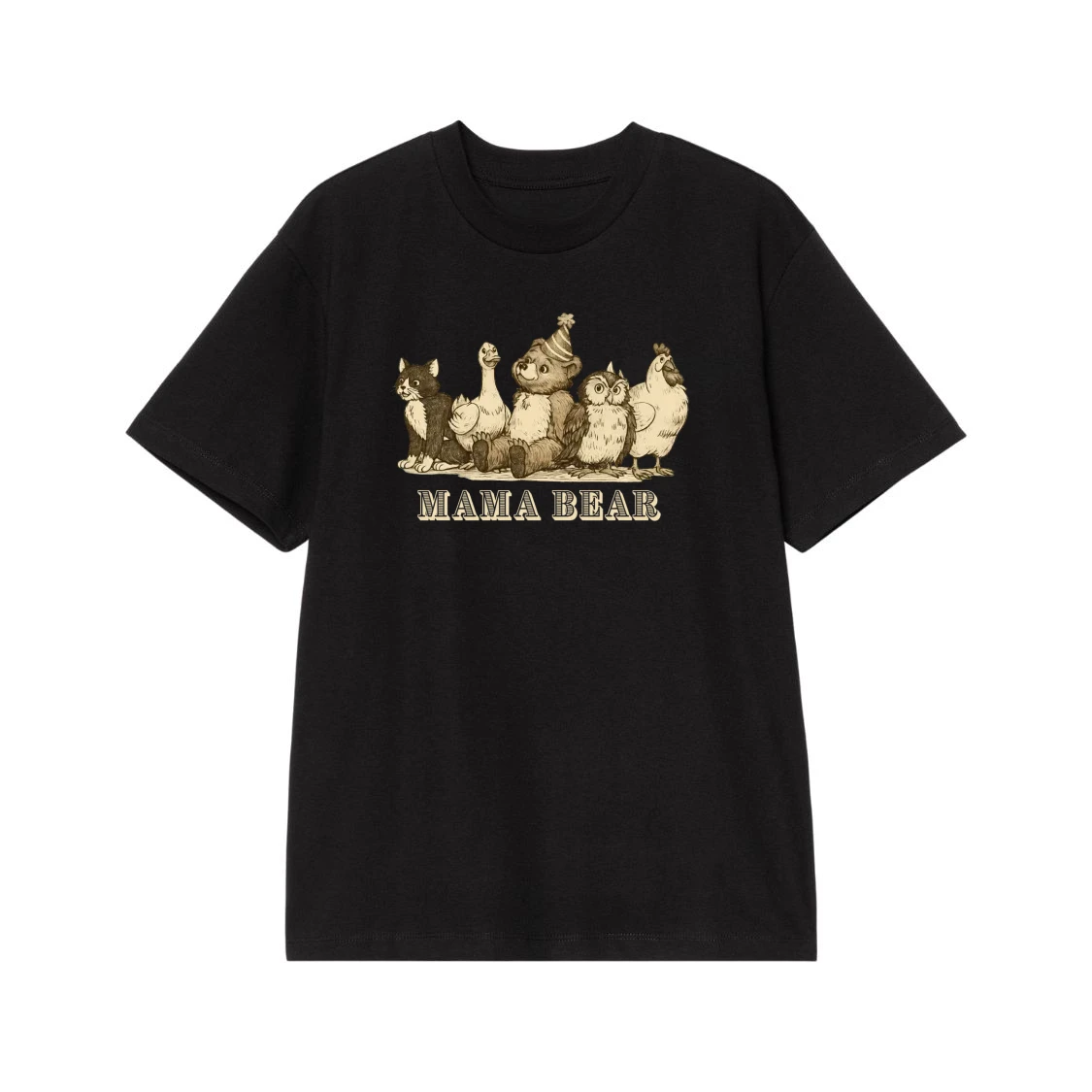 Mama Bear With Animal Friends Vintage Illustration T-Shirt
