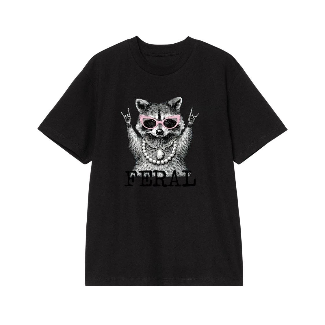 Funny Feral Raccoon With Pink Sunglasses And Pearls T-Shirt