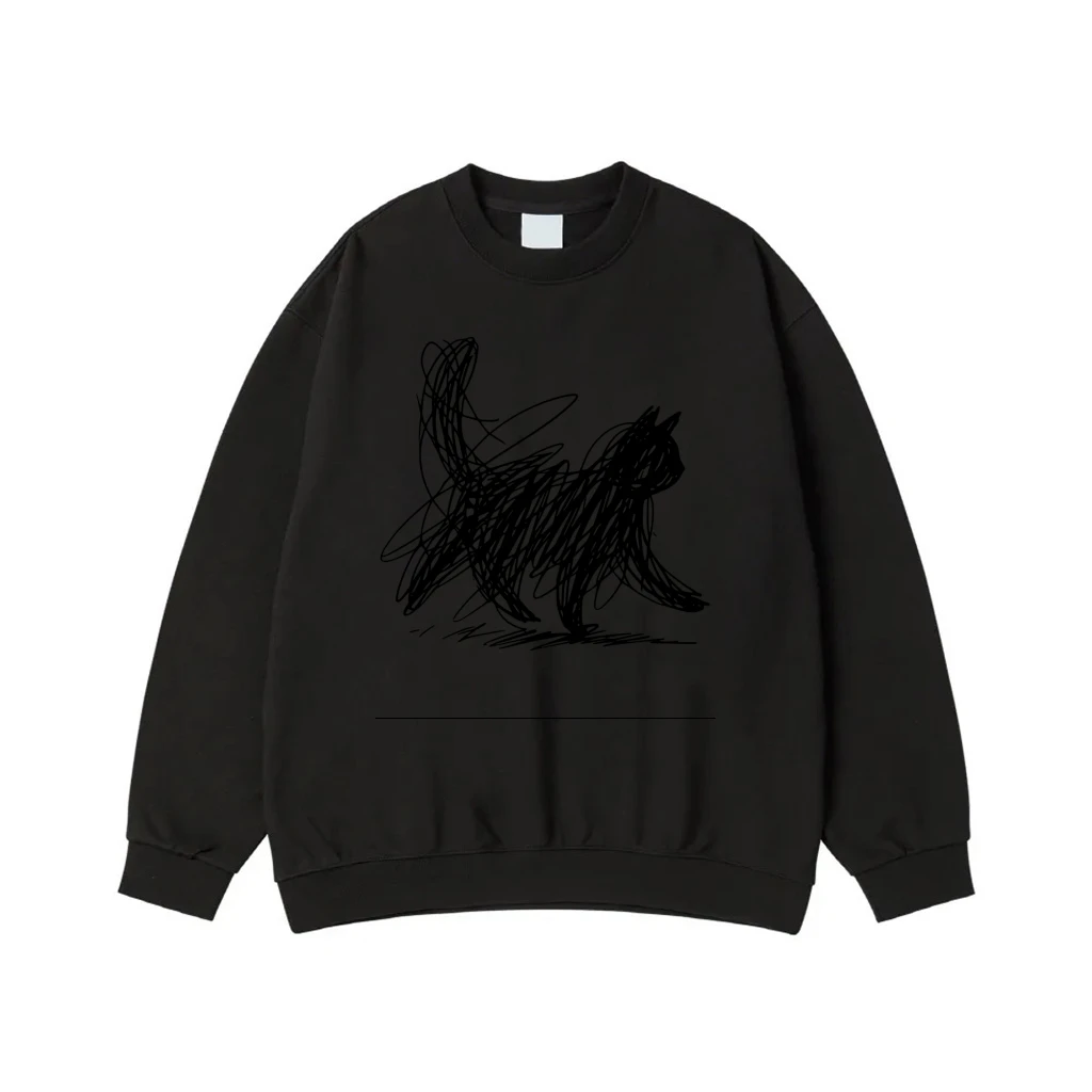 Abstract Scribble Sketch Walking Black Cat T-Shirt