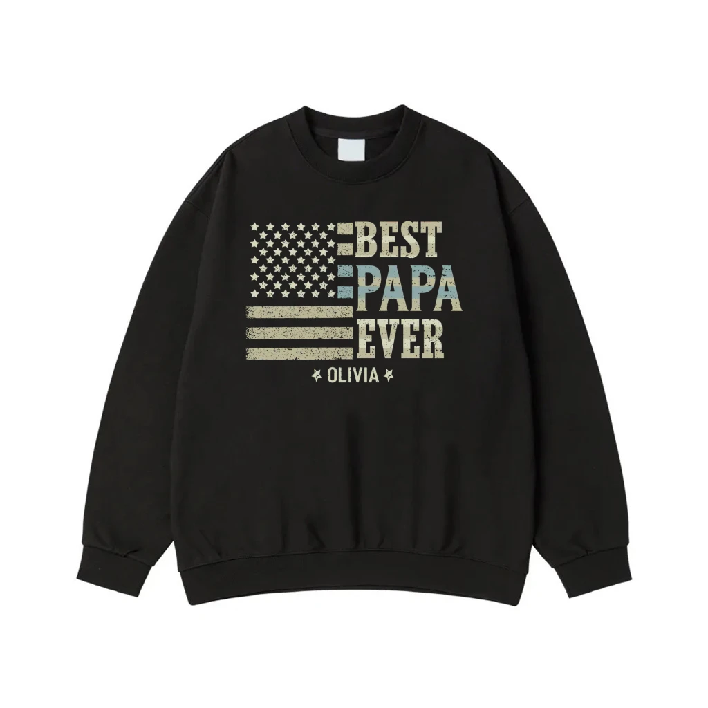 Best Papa Ever Personalized American Flag Shirt With Kids' Names