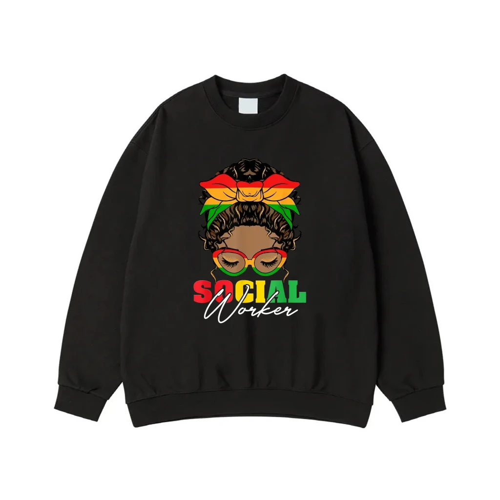 Black Woman Social Worker With Messy Bun And Pan-African Colors