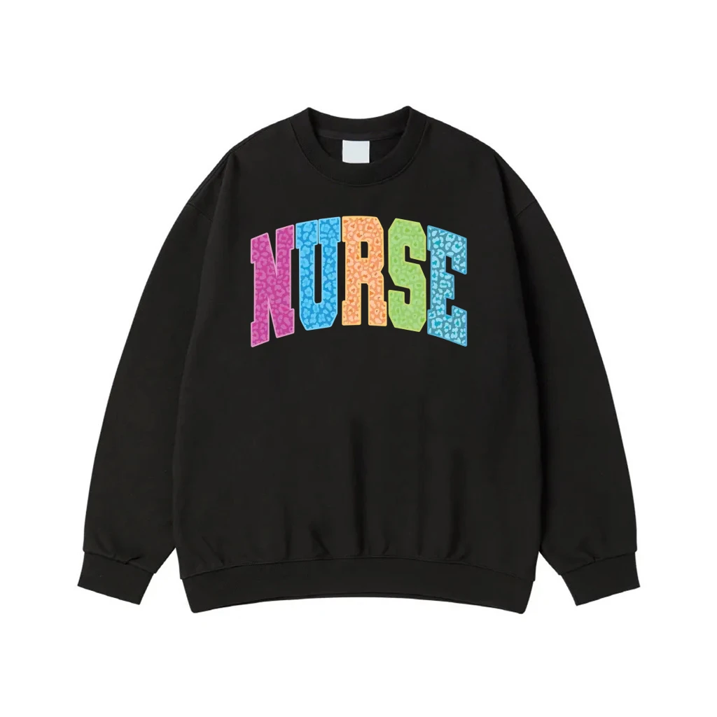Colorful Leopard Print Nurse Arched Text T-Shirt