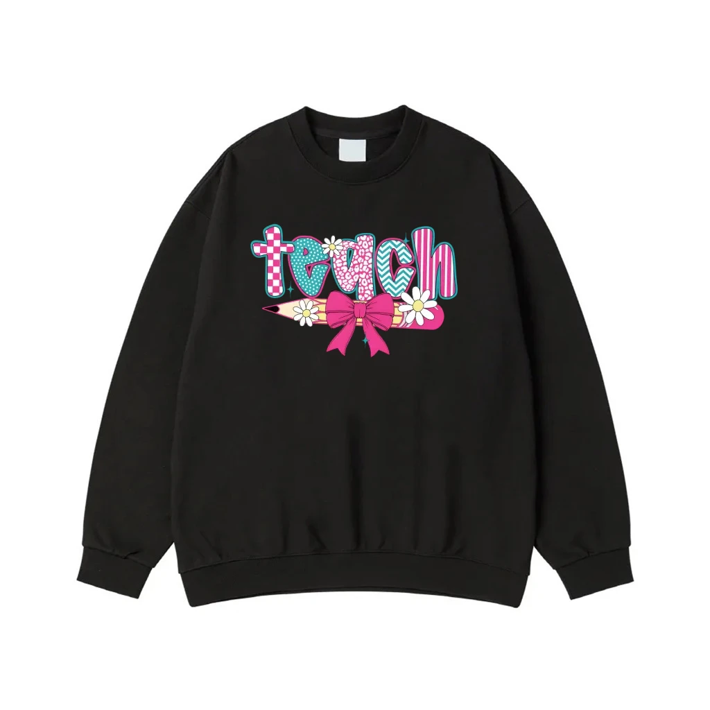Colorful Teach Word Art With Pencil, Bow, And Daisies