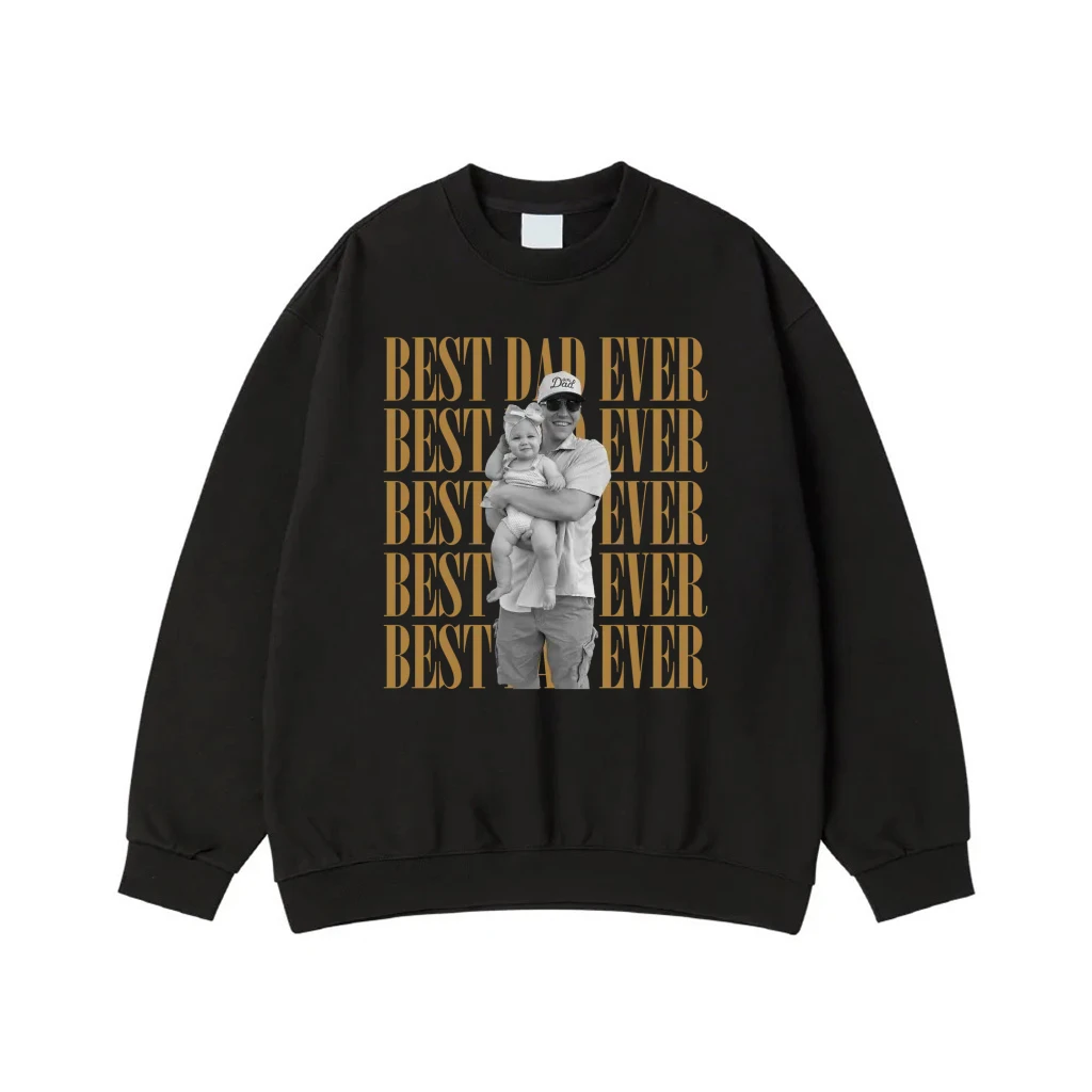 Custom Photo Best Dad Ever Repeating Text T-Shirt