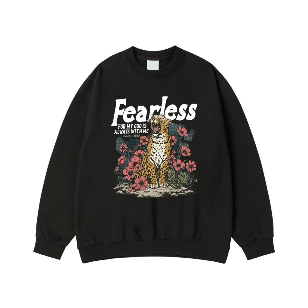 Fearless For My God Is Always With Me Isaiah 41:10 Leopard And Flowers T-Shirt