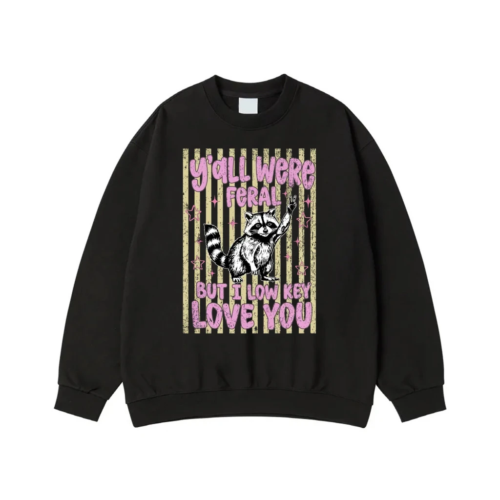 Funny Raccoon 'Y'All Were Feral But I Low Key Love You' Retro T-Shirt