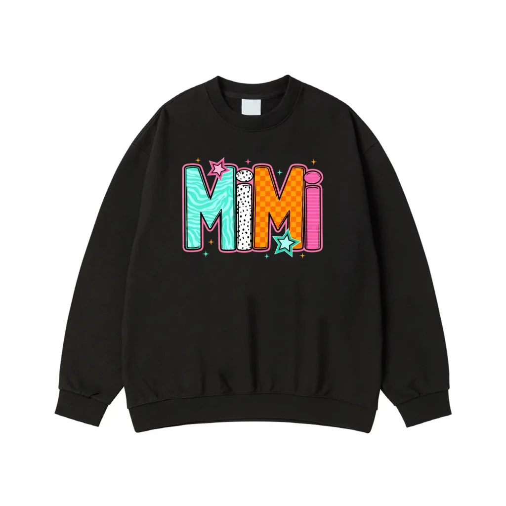 Gigi Mimi Nana Grandma Colorful Patterned Lettering T-Shirt
