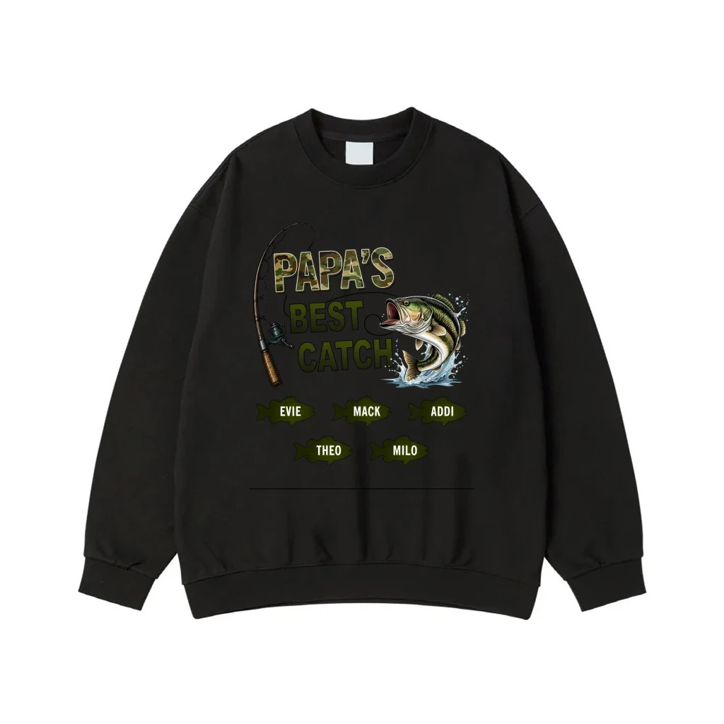 Grandpa'S Best Catch Personalized Fishing T-Shirt With Grandkids' Names