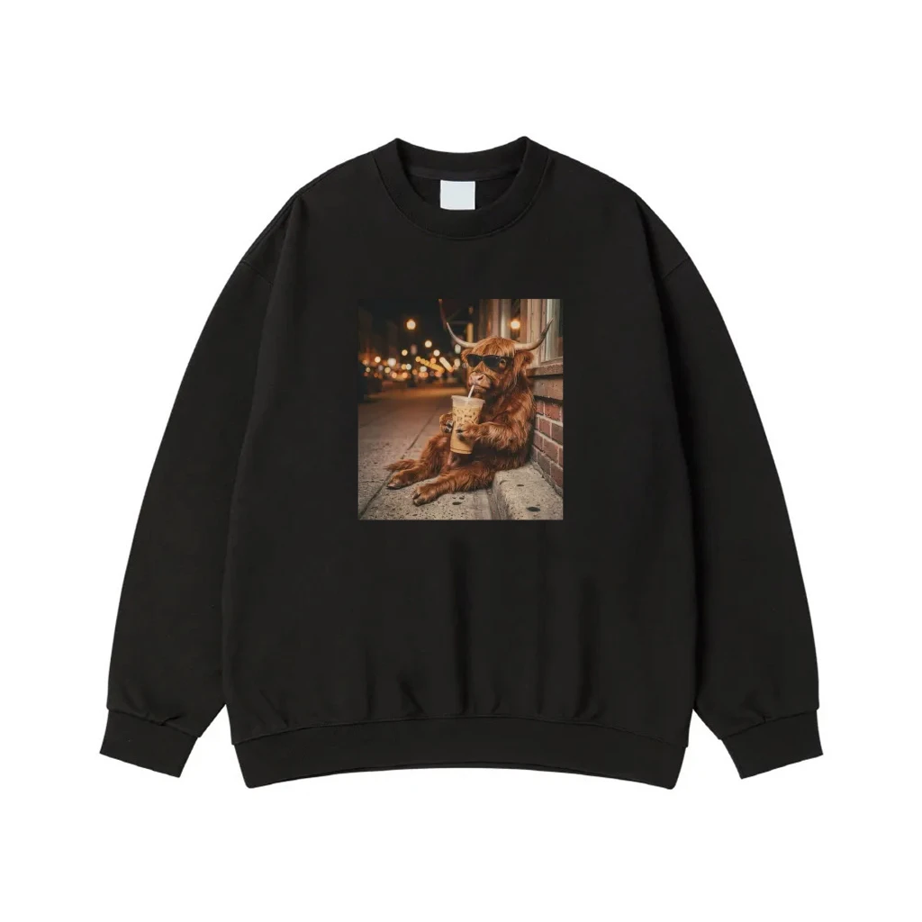 Highland Cow With Sunglasses Drinking Iced Coffee T-Shirt