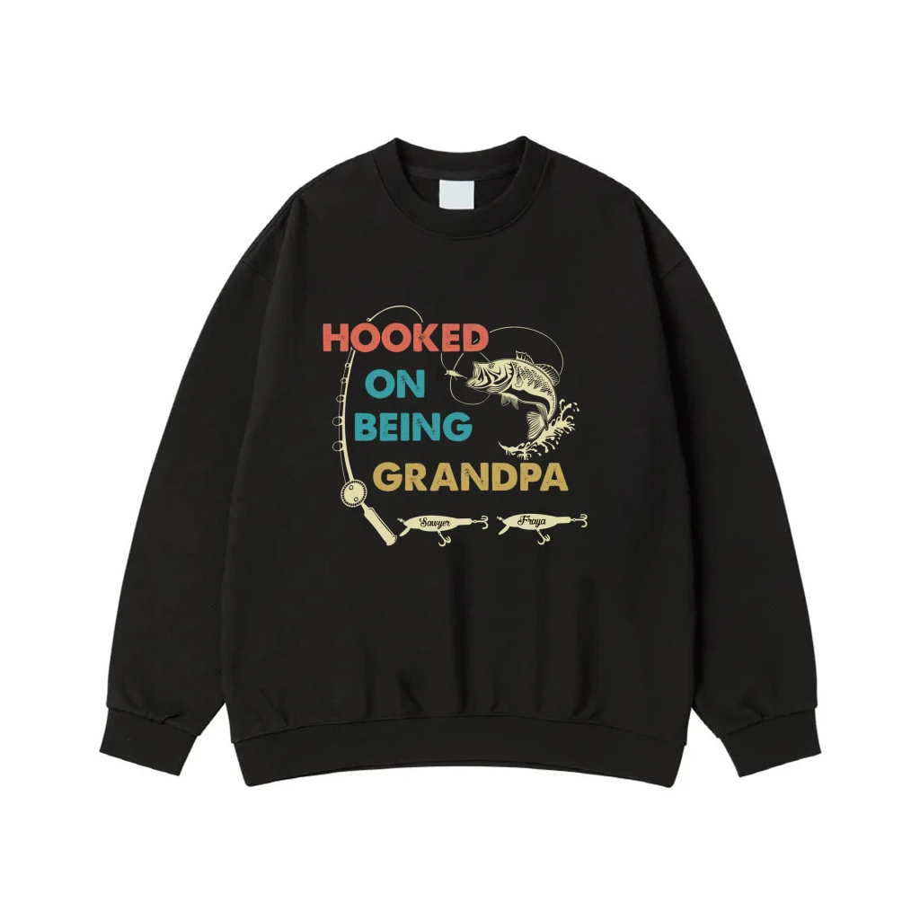 Hooked On Being Grandpa Fishing Themed Shirt With Custom Names