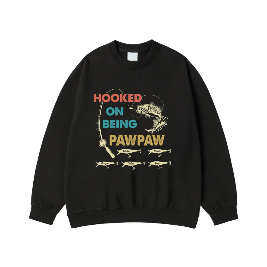 Hooked On Being Pawpaw Personalized Fishing T-Shirt For Grandpa
