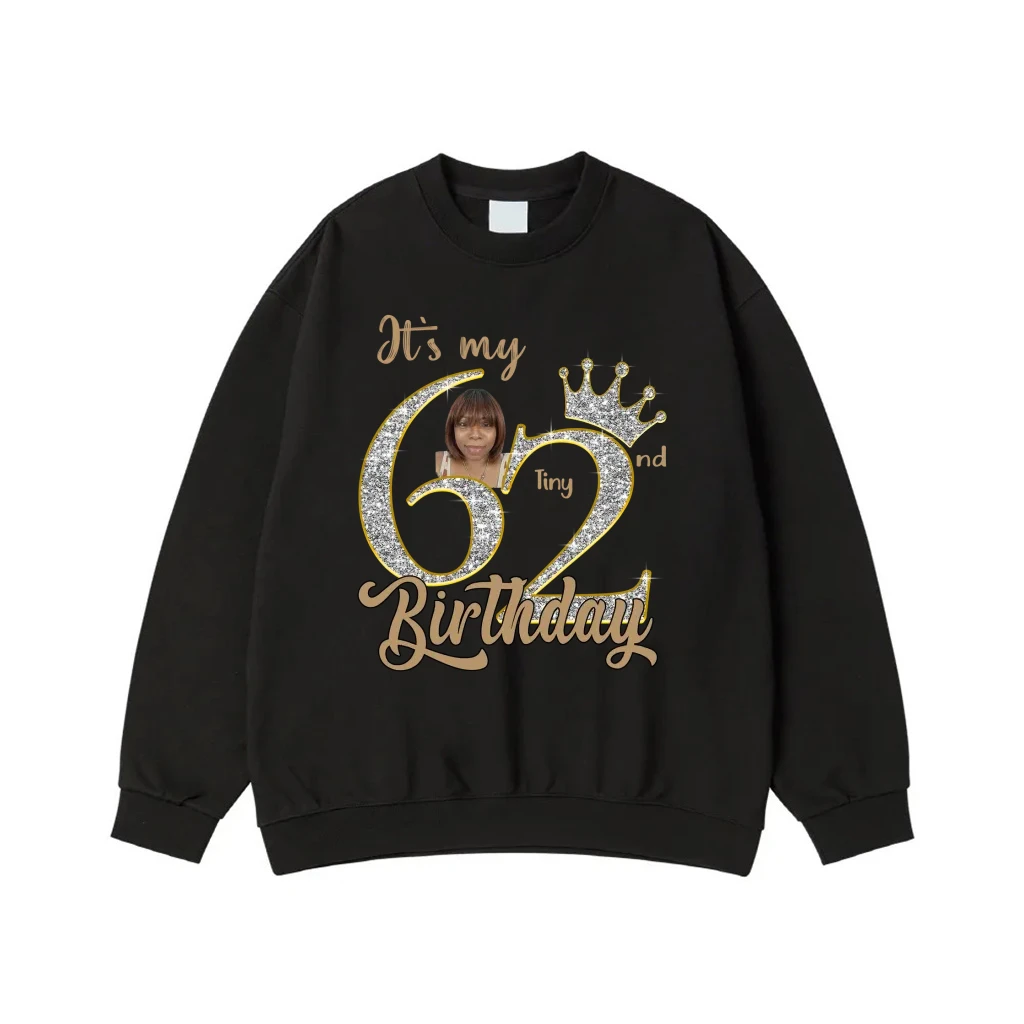 It'S My 62nd Birthday Glitter Crown Custom Photo T-Shirt