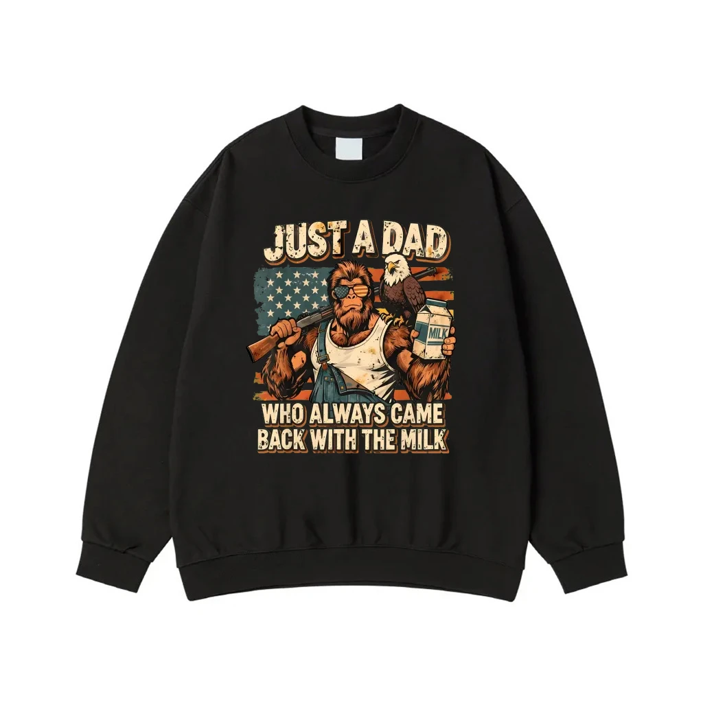 Just A Dad Who Always Came Back With The Milk Bigfoot American Flag T-Shirt