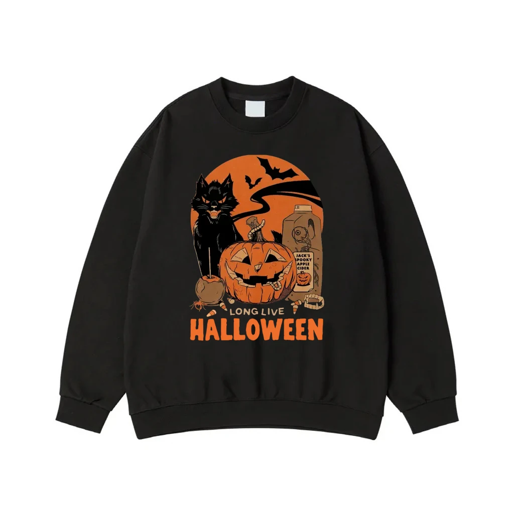 Long Live Halloween Vintage Graphic T-Shirt With Black Cat And Jack-O'-Lantern