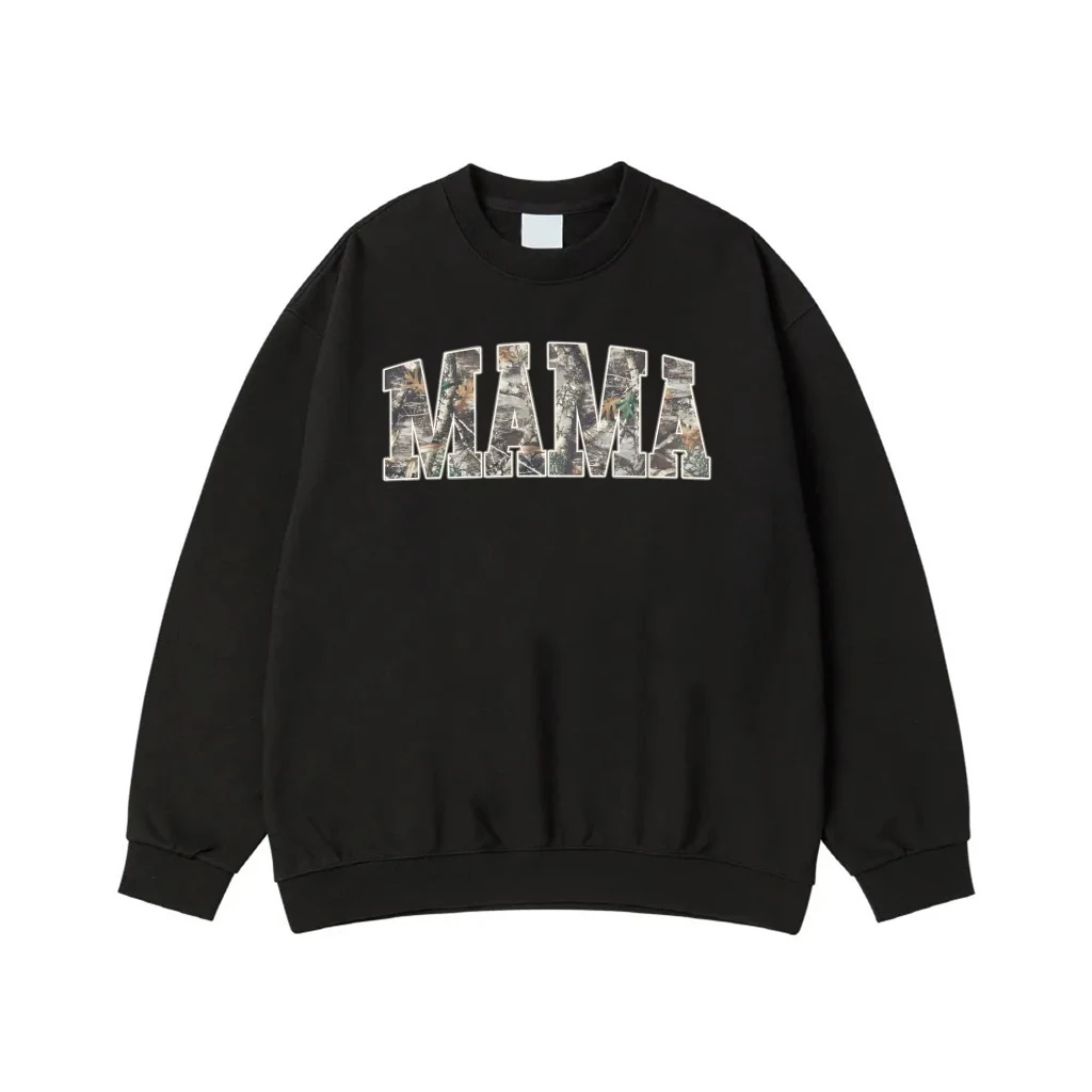 Mama Camo Pattern Arched Text T-Shirt