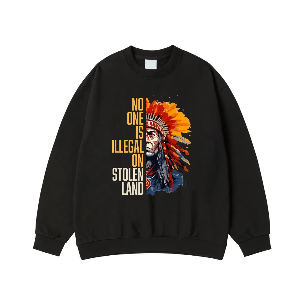 No One Is Illegal On Stolen Land Native American Chief Graphic Tee