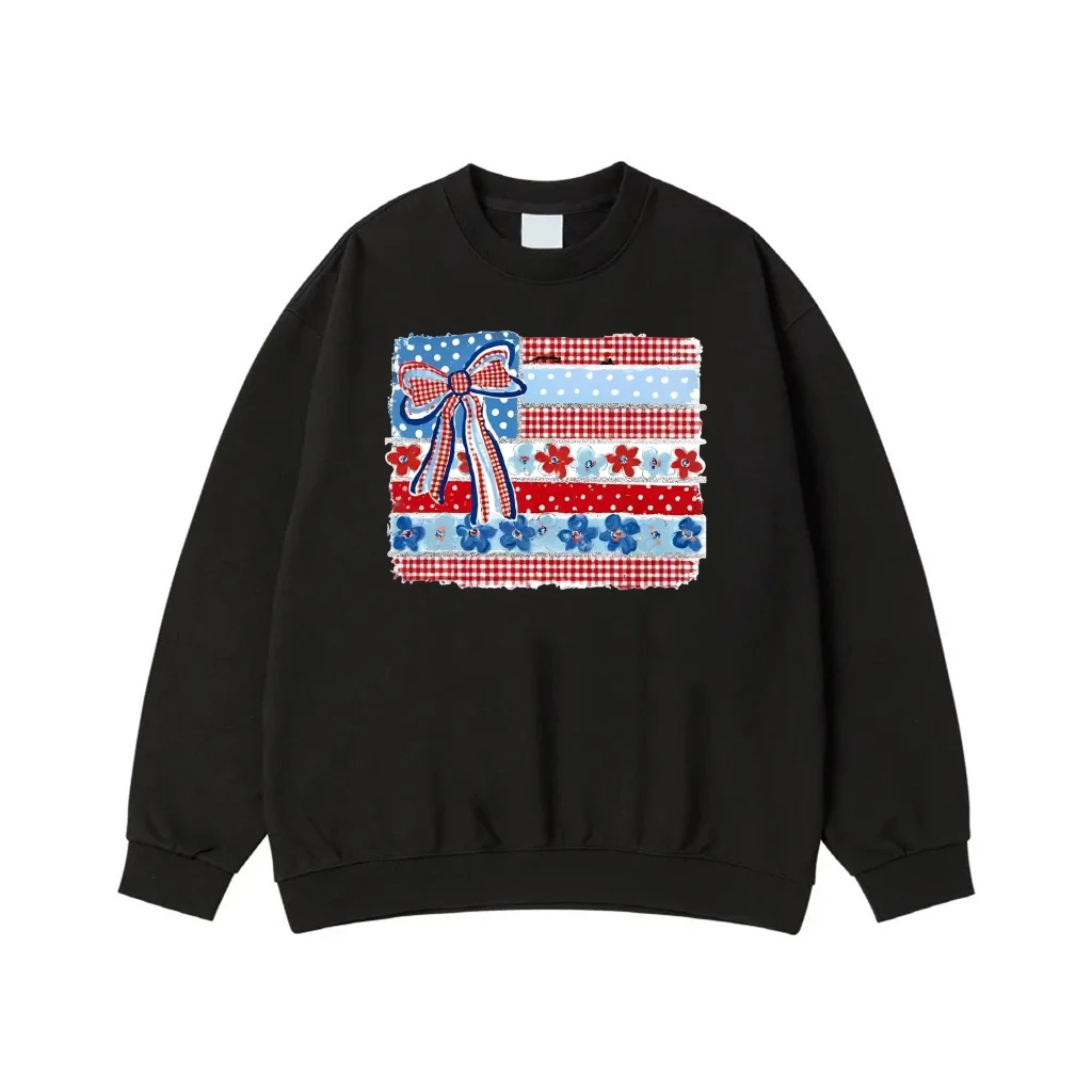 Patriotic American Flag With Floral, Gingham, And Polka Dot Patterns