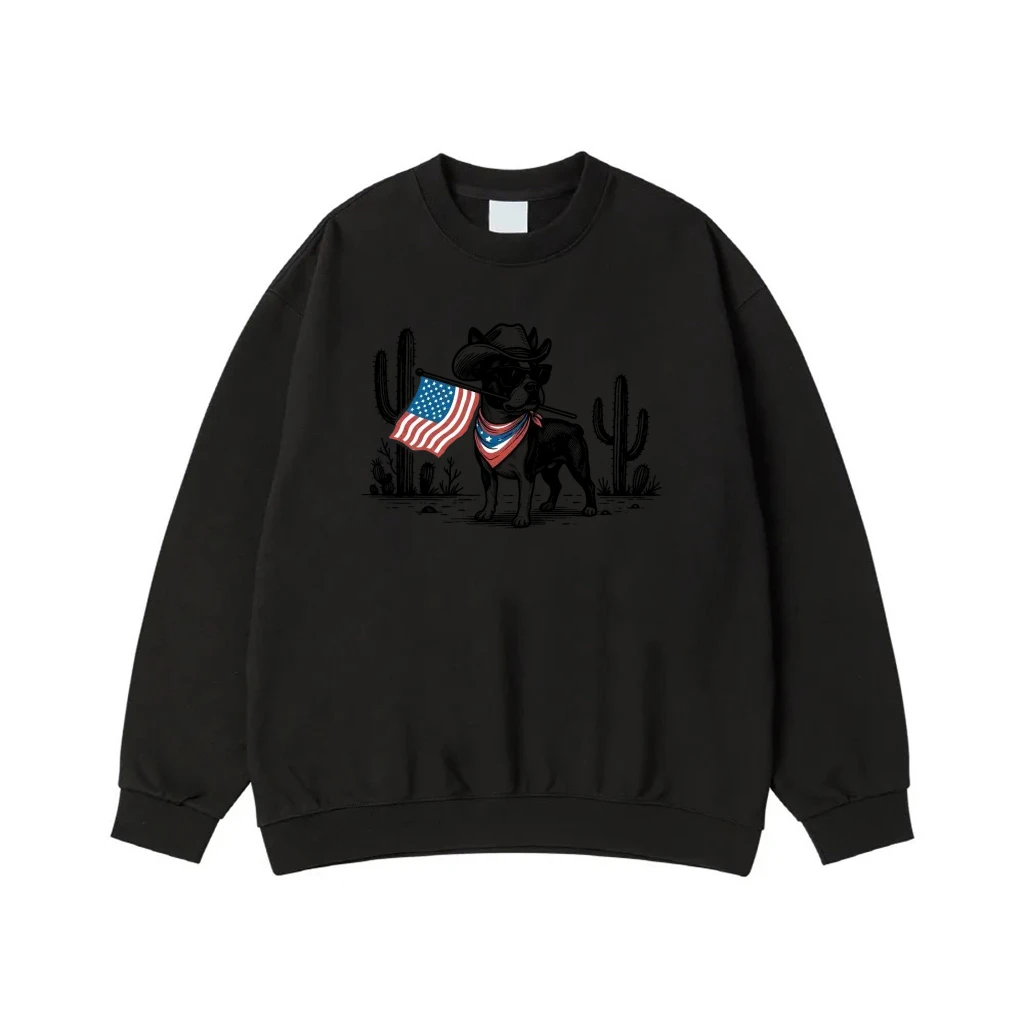 Patriotic Boston Terrier Cowboy Dog With American Flag