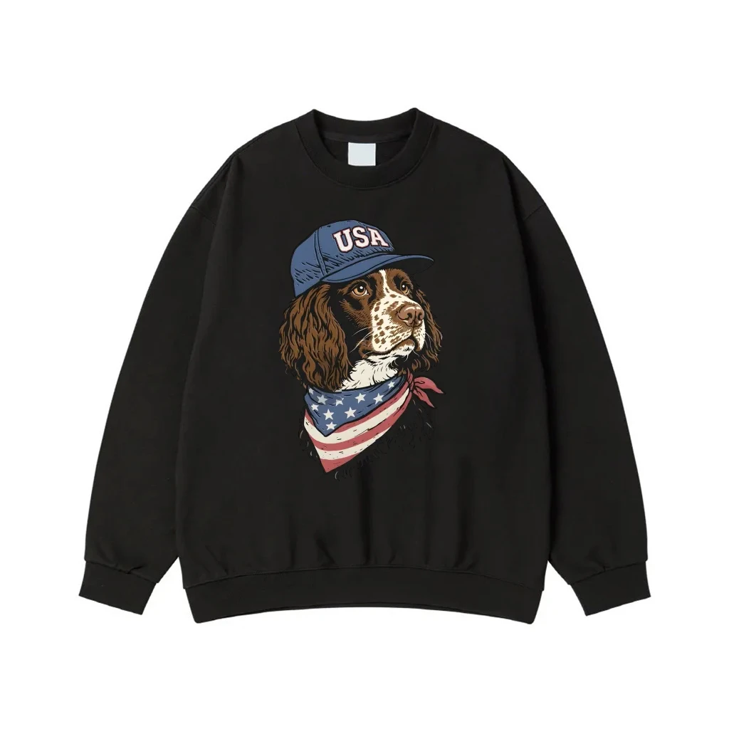 Patriotic Springer Spaniel Dog With Usa Hat And American Flag Bandana