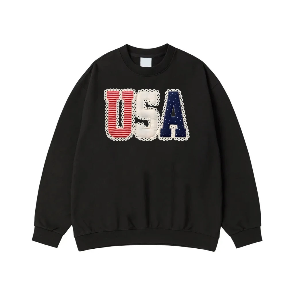 Patriotic Usa Applique Patchwork T-Shirt