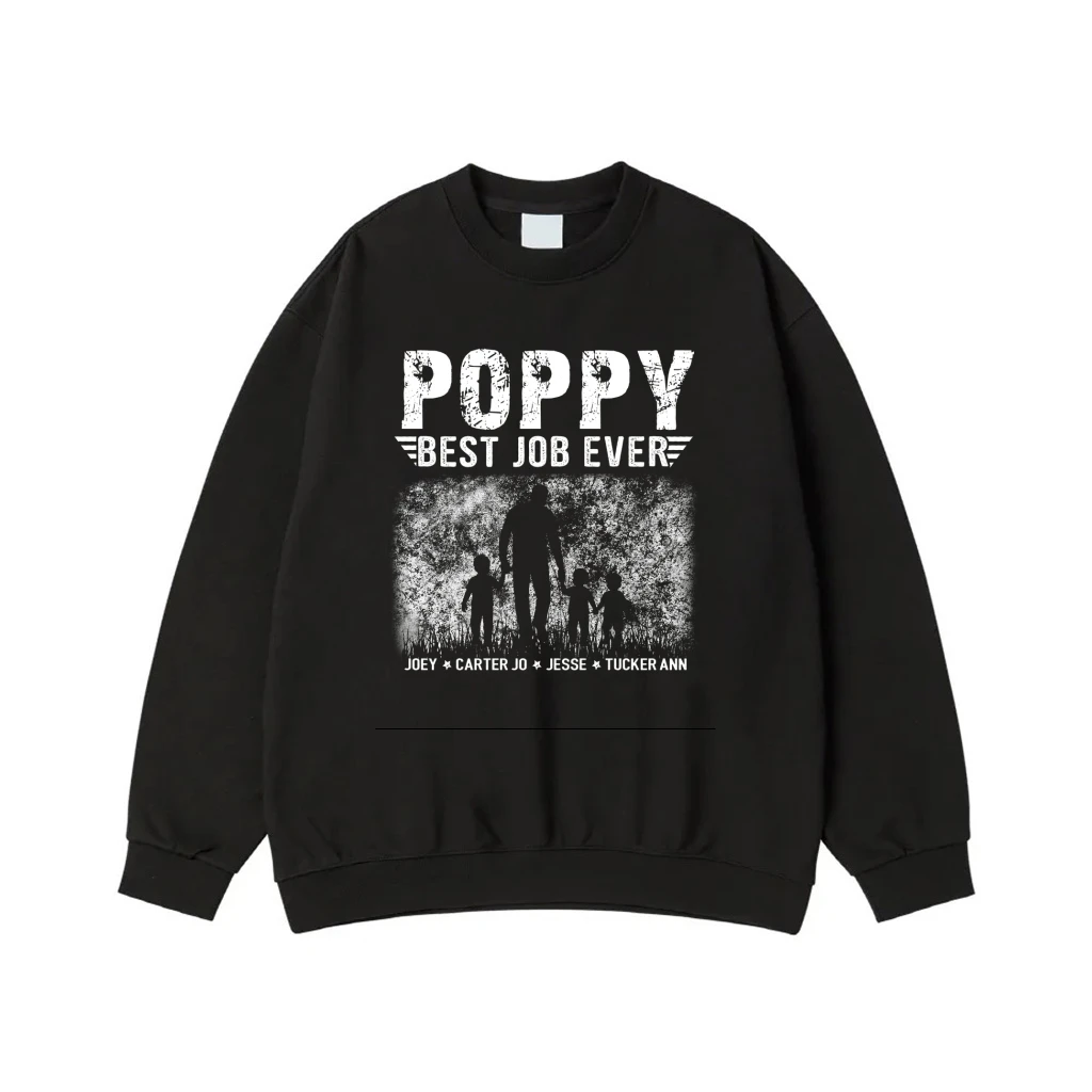 Poppy Best Job Ever Grandfather With Grandchildren Silhouette And Custom Names