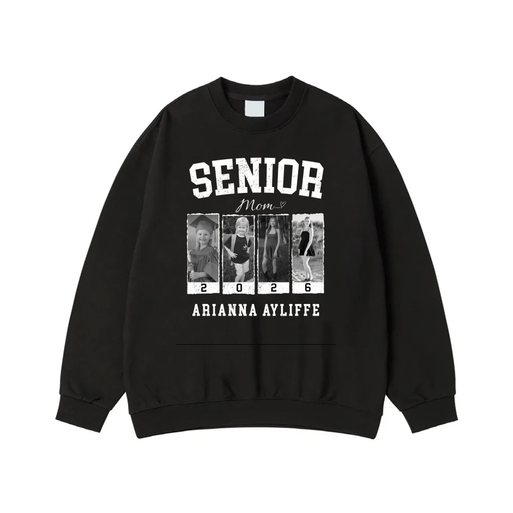 Senior Mom Custom Photo Collage T-Shirt For Athlete Graduation