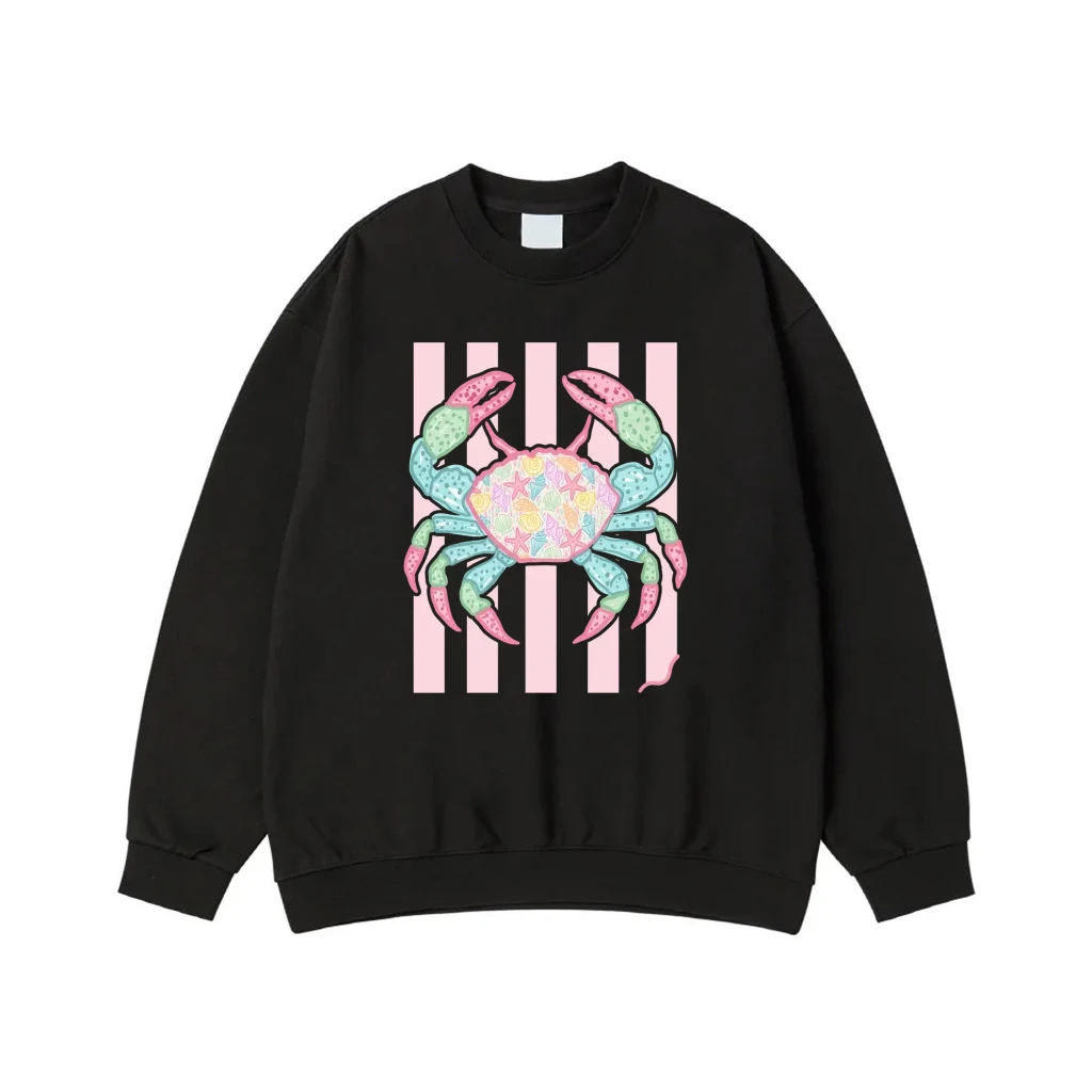 Summer Beach Preppy Crab With Seashell Pattern T-Shirt