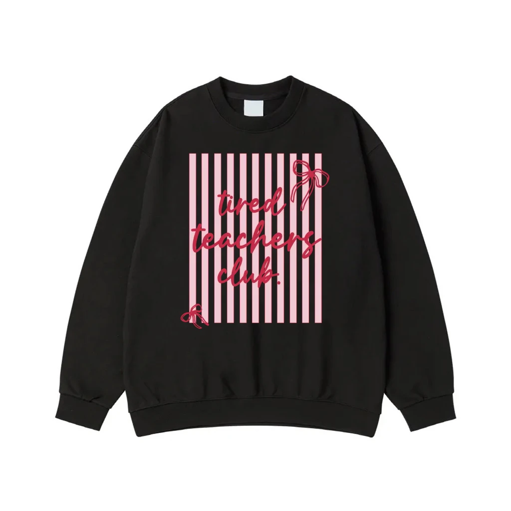 Tired Teachers Club Pink Stripes And Bows T-Shirt