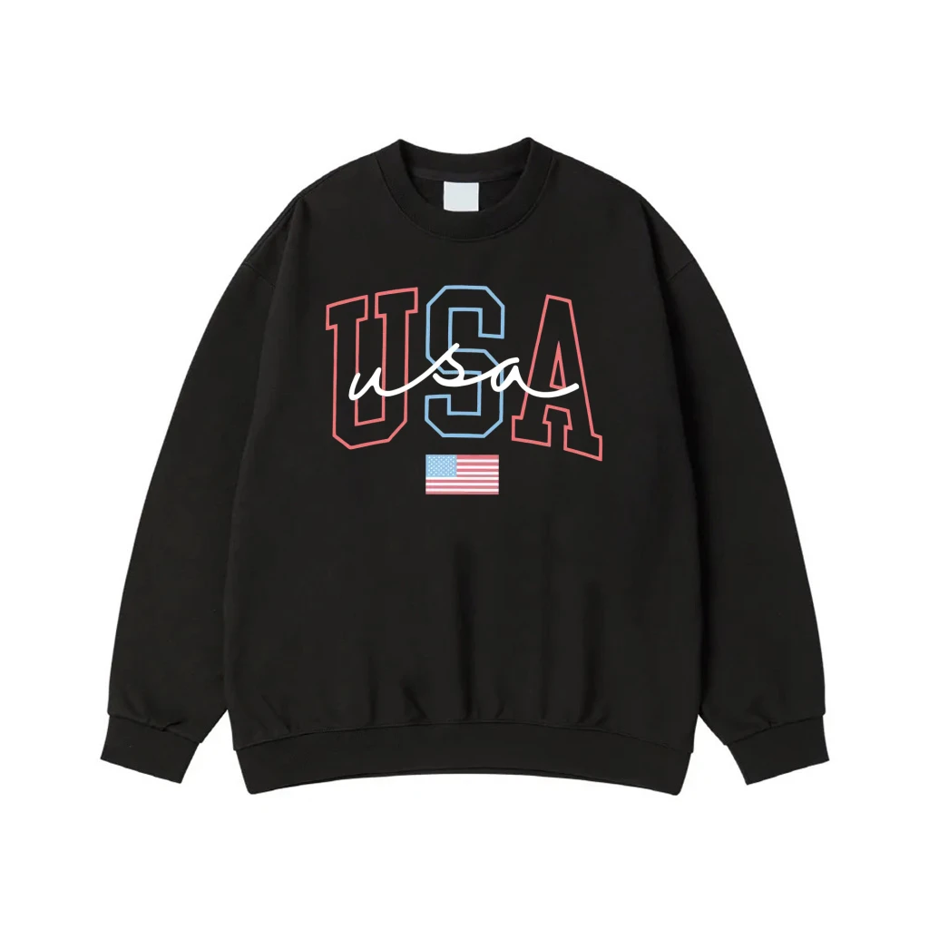 Usa Block And Script Letters American Flag T-Shirt
