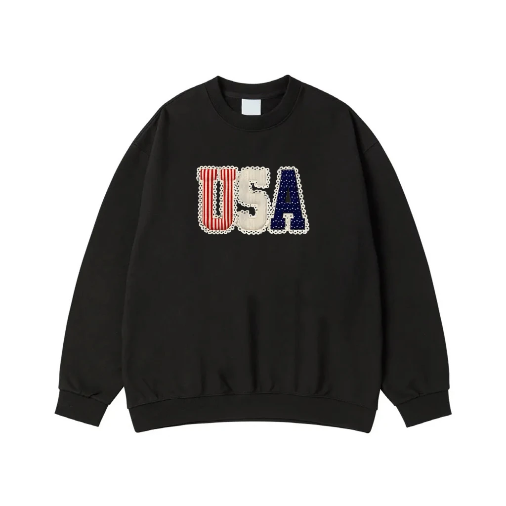 Usa Patriotic Stars And Stripes Applique T-Shirt