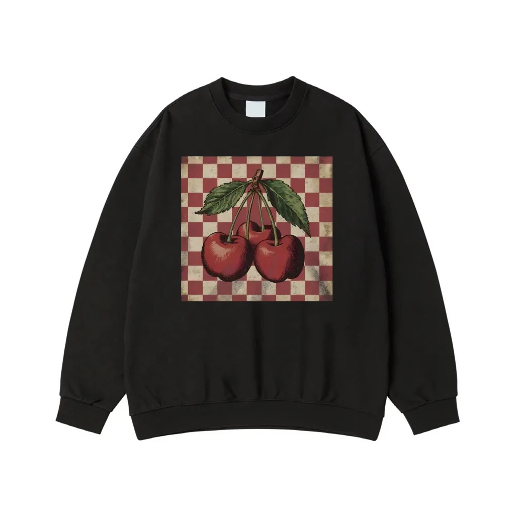 Vintage Cherries On A Distressed Checkerboard Background