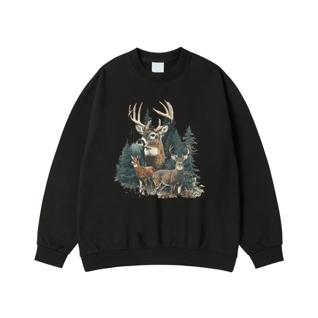 Vintage Wildlife Deer Family In Pine Forest Graphic