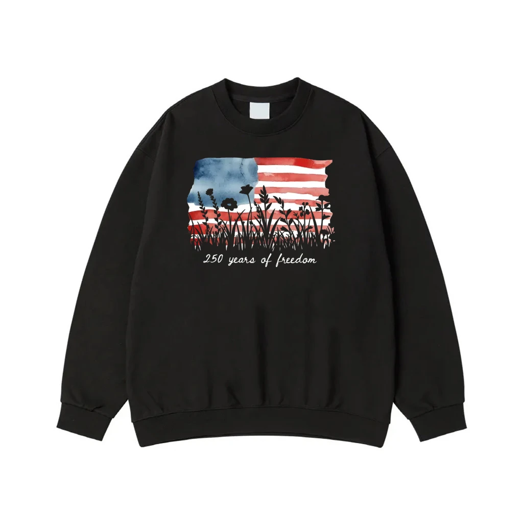 Watercolor American Flag Wildflower Field 250 Years Of Freedom T-Shirt