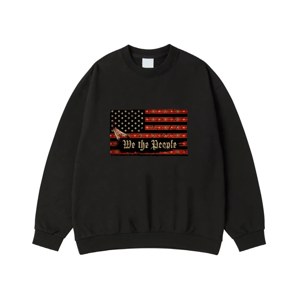 We The People American Flag With Native American Tribal Pattern And Feathers