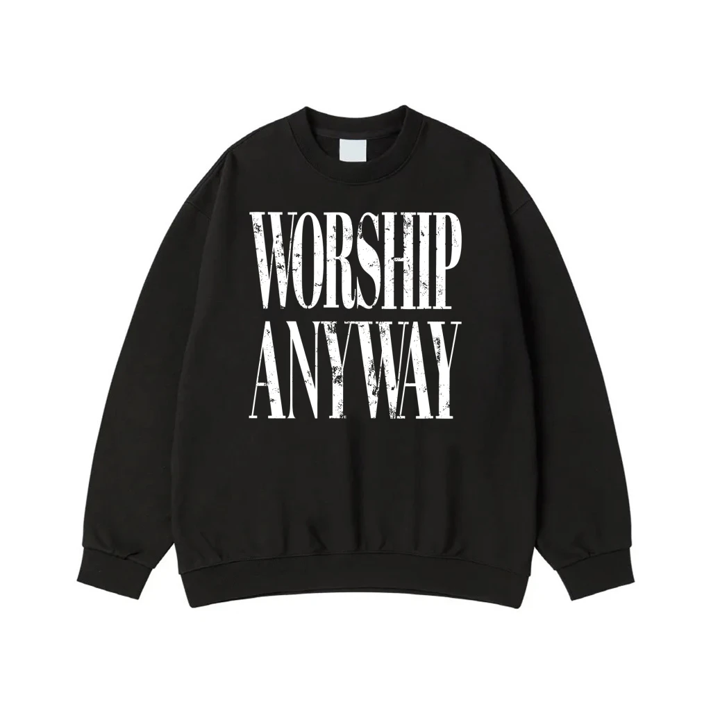Worship Anyway Distressed Text Christian T-Shirt