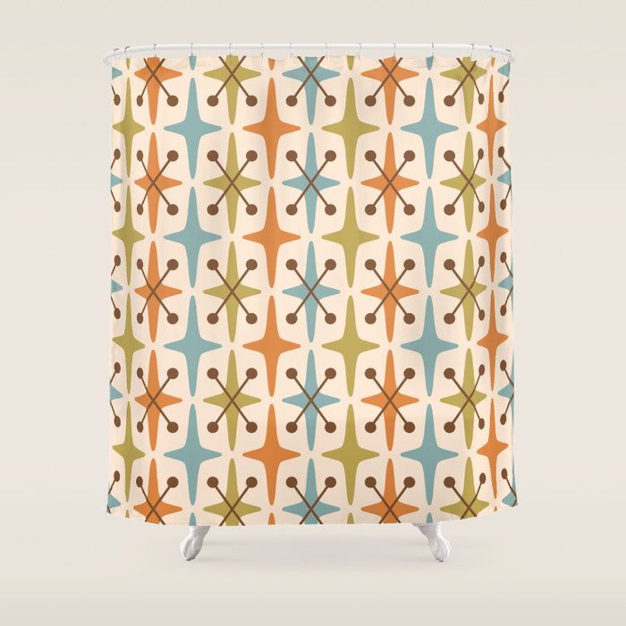 Mid Century Modern Googie Star Pattern Mid Mod Shower Curtain